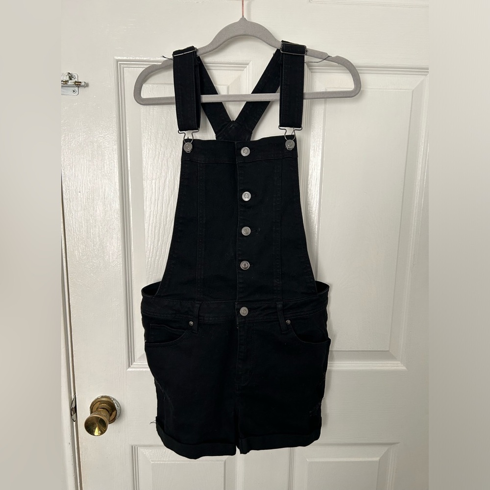 No Boundaries Black Denim Short Overalls